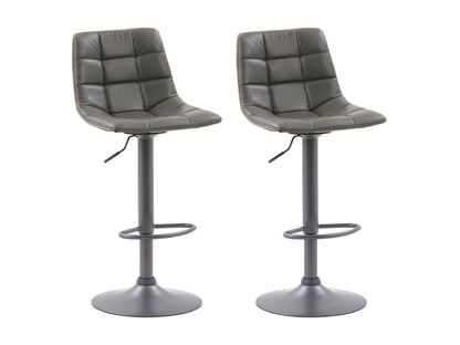 Grey swivel bar stools set of 2 with padded seats, metal footrests, and adjustable height.