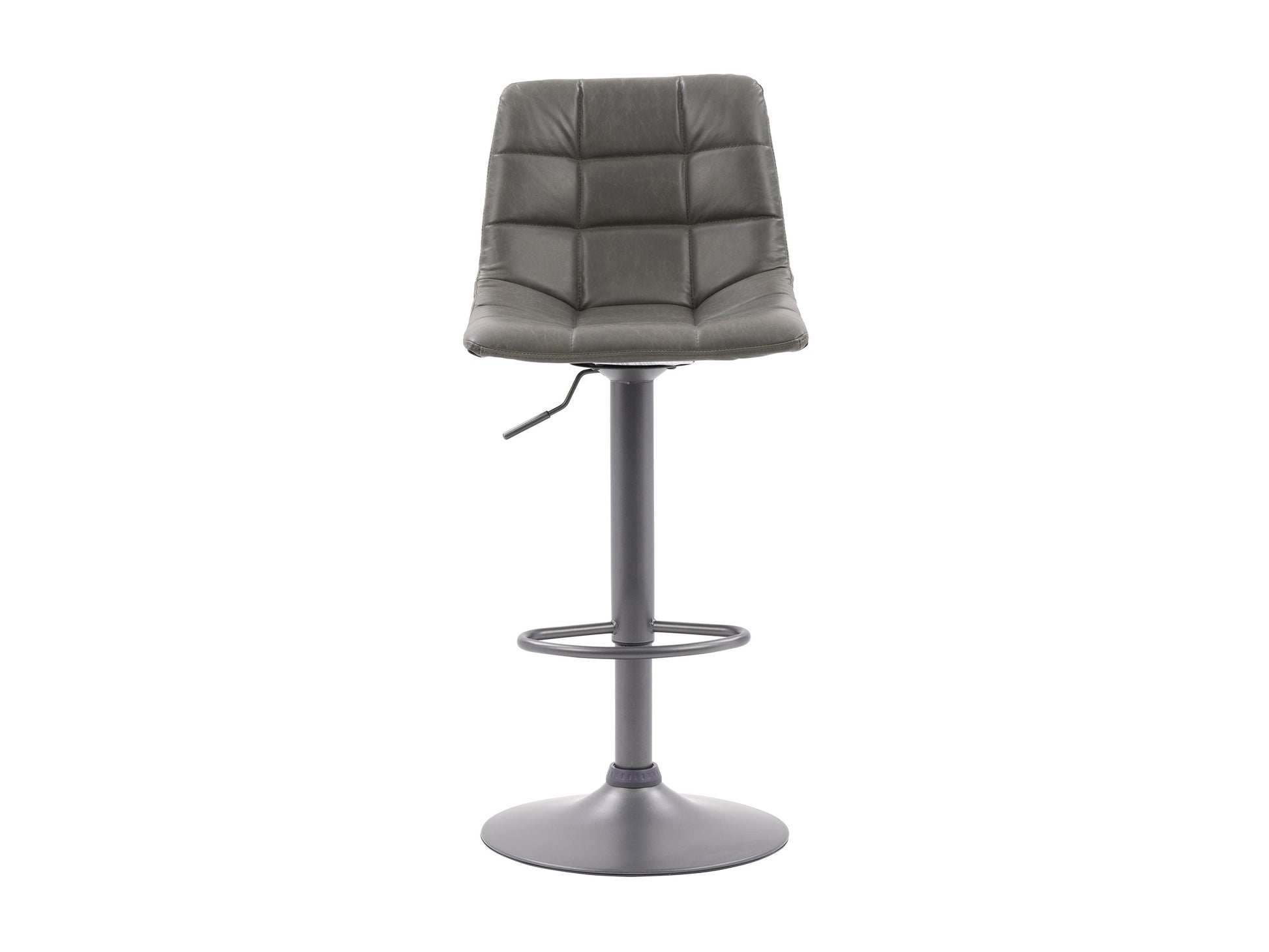 Grey swivel bar stools, set of 2, with cushioned seats, metal footrests, and sleek wooden legs for modern kitchen or bar.