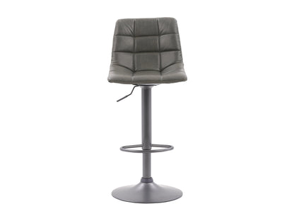 Grey swivel bar stools, set of 2, with cushioned seats, metal footrests, and sleek wooden legs for modern kitchen or bar.