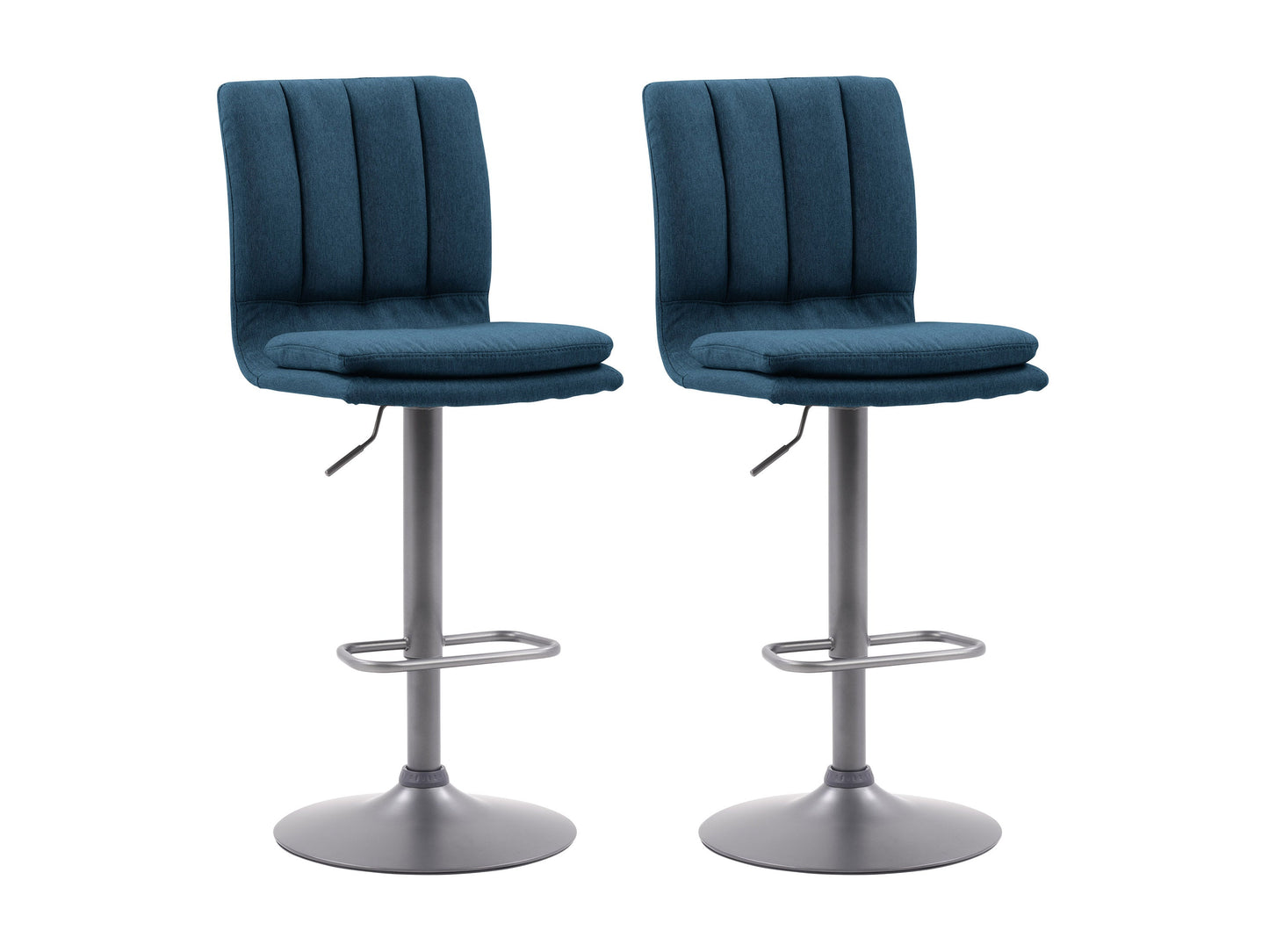 Blue swivel bar stools set of 2 with cushioned seats, wooden legs, and footrests, perfect for modern kitchen islands.