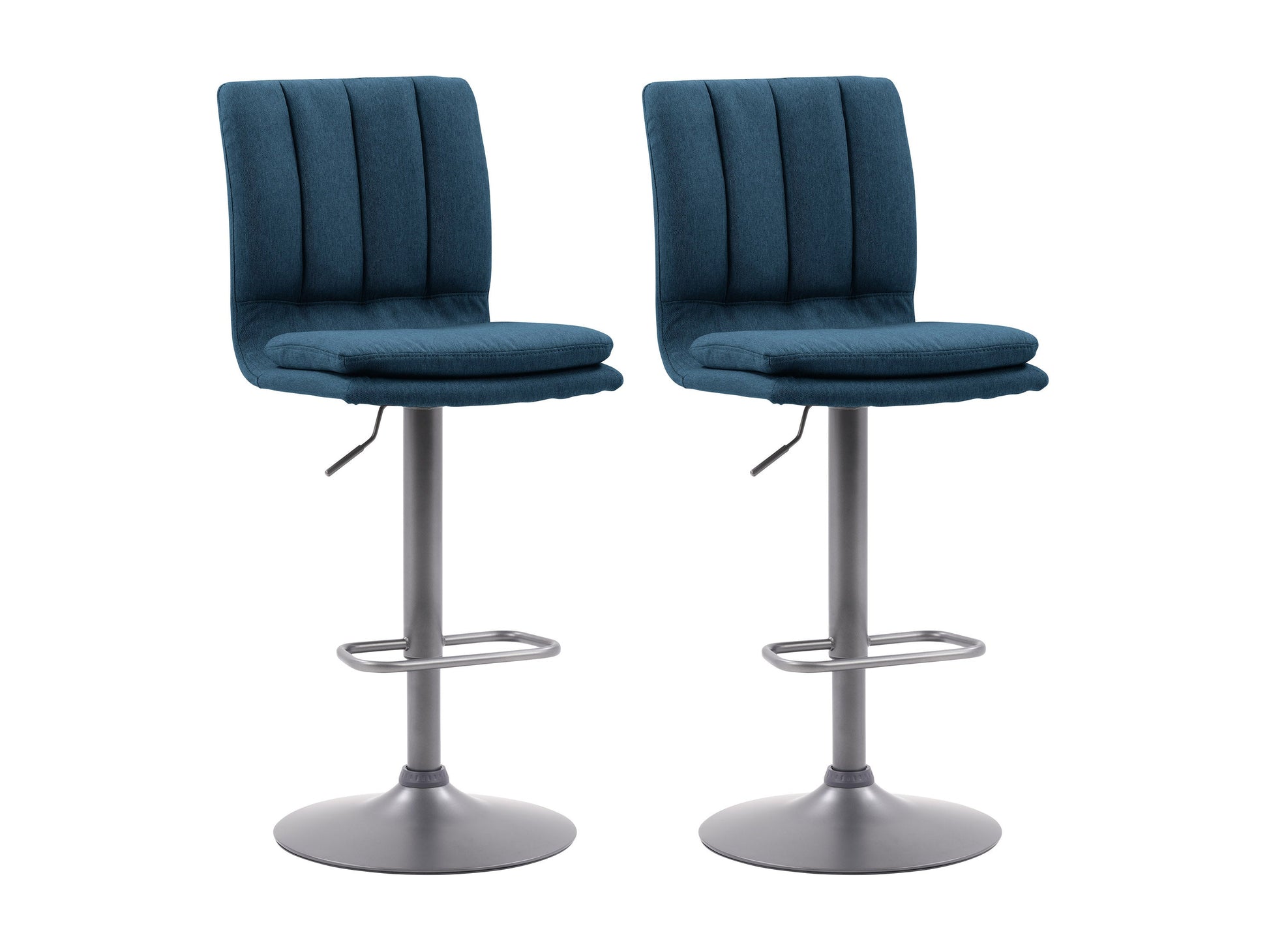 Blue swivel bar stools set of 2 with cushioned seats, wooden legs, and footrests, perfect for modern kitchen islands.