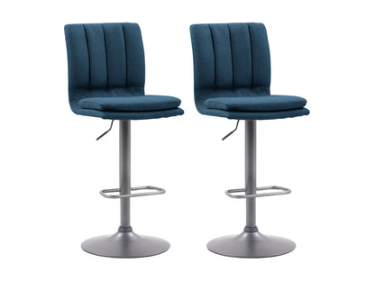Blue swivel bar stools set of 2 with cushioned seats, wooden legs, and footrests, perfect for modern kitchen islands.