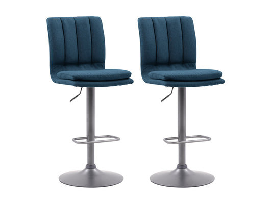 Blue swivel bar stools set of 2 with cushioned seats, wooden legs, and footrests, perfect for modern kitchen islands.