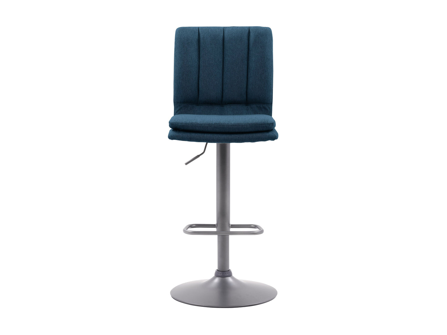 Blue swivel bar stools, set of 2, with padded seats, metal legs, and a contemporary design.