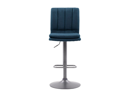 Blue swivel bar stools, set of 2, with padded seats, metal legs, and a contemporary design.