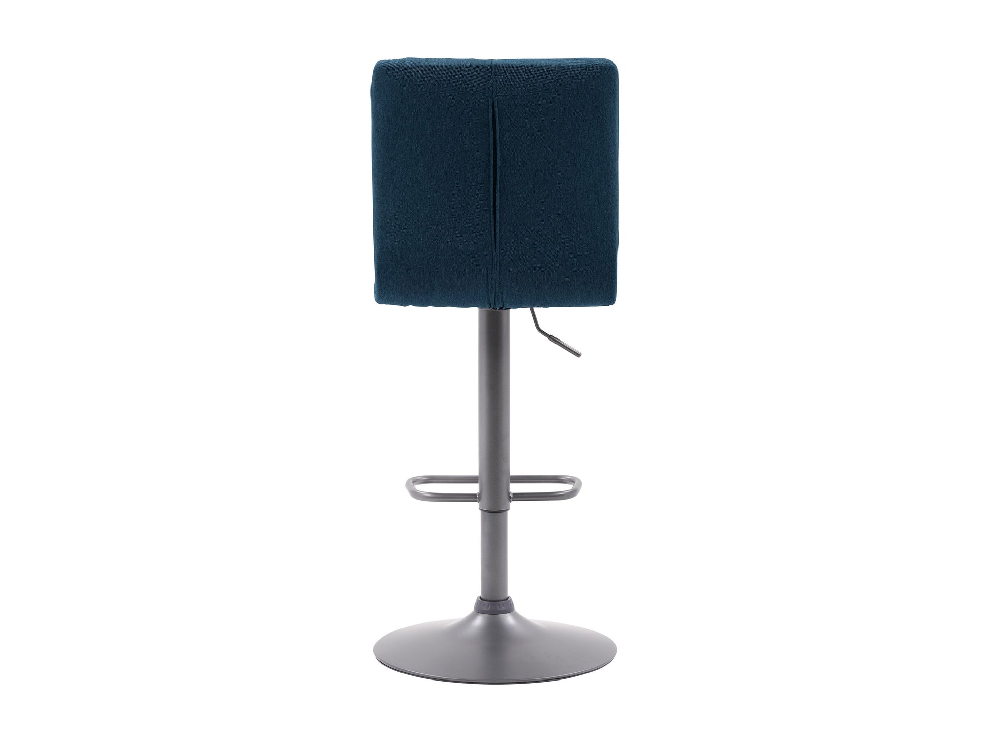 Blue swivel bar stools set of 2 with cushioned seats, metal footrests, and sturdy wooden legs.