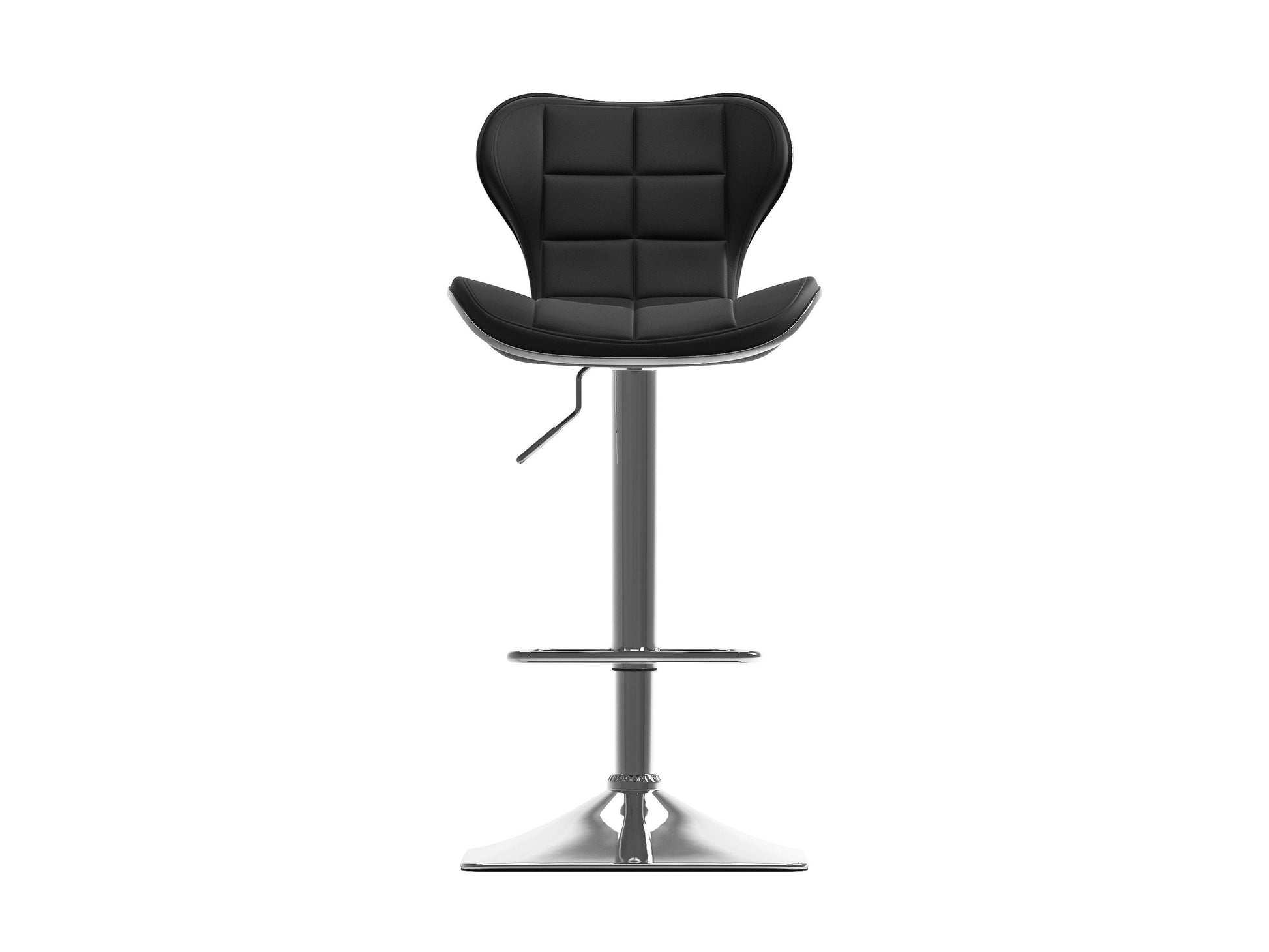 Black bar stools with backs, set of 2, featuring sleek metal frames, cushioned seats, and modern design.