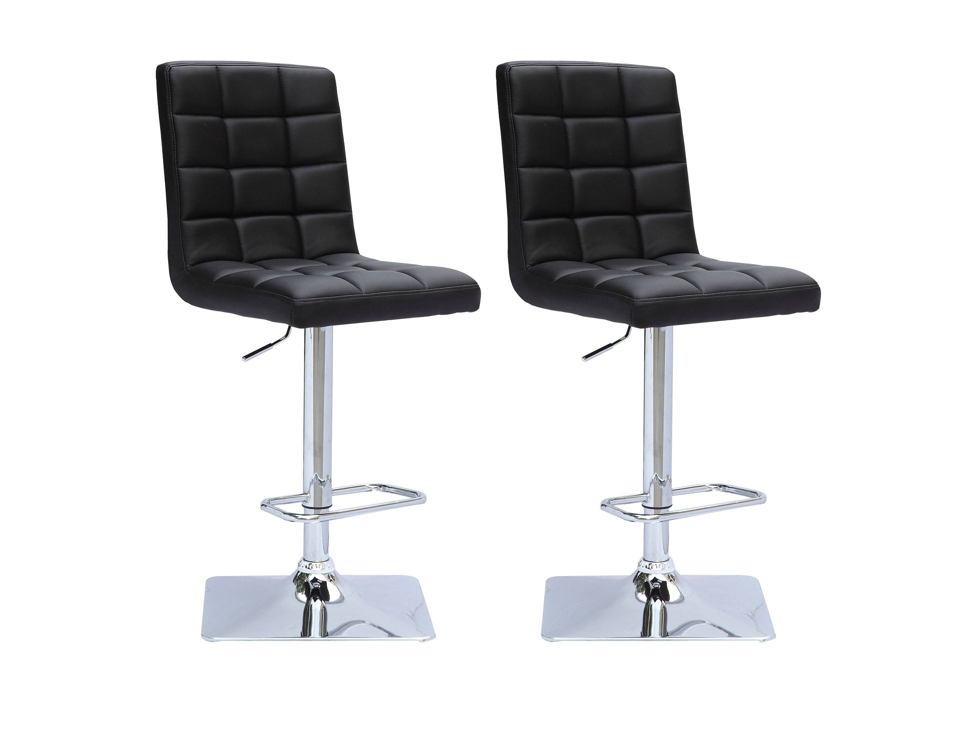Black high back bar stools set of 2, sleek metal frame with cushioned seats, modern kitchen or bar seating.