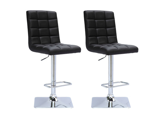 Black high back bar stools set of 2, sleek metal frame with cushioned seats, modern kitchen or bar seating.
