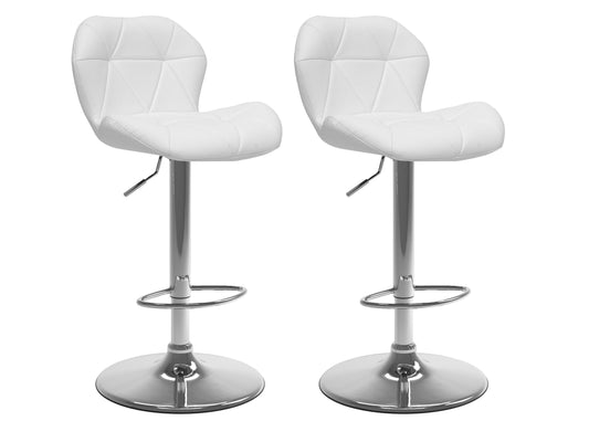 White bar stools with backs, set of 2, featuring sleek design, cushioned seats, and sturdy metal legs.