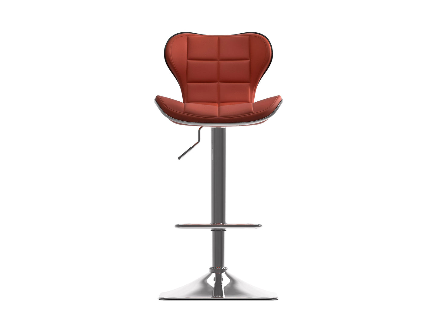 Modern bar stool with sleek black metal frame, cushioned brown leather seat, and curved backrest. Ideal for contemporary kitchens and bars. Durable materials and ergonomic design for comfort and style.