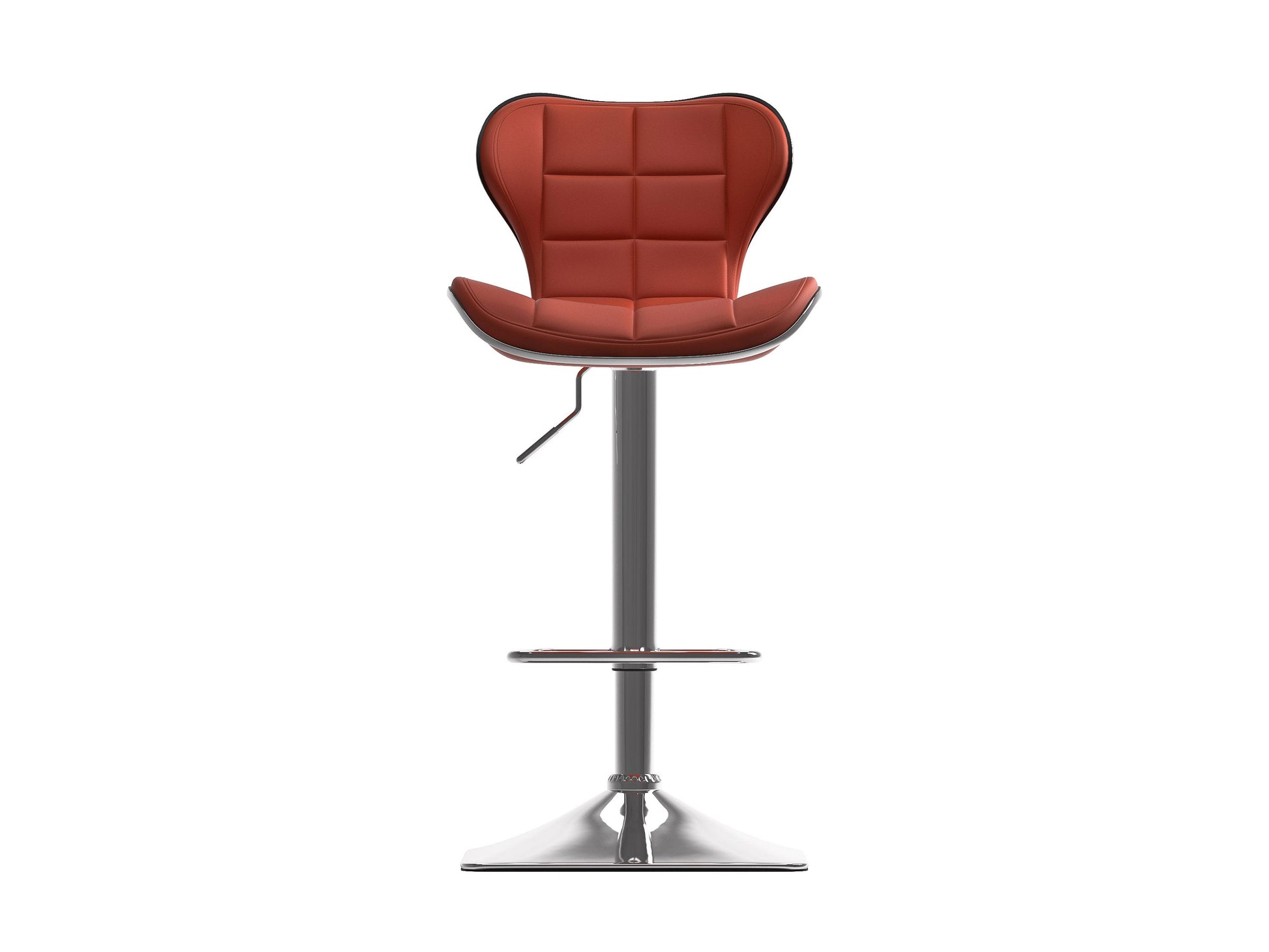 Modern bar stool with sleek black metal frame, cushioned brown leather seat, and curved backrest. Ideal for contemporary kitchens and bars. Durable materials and ergonomic design for comfort and style.