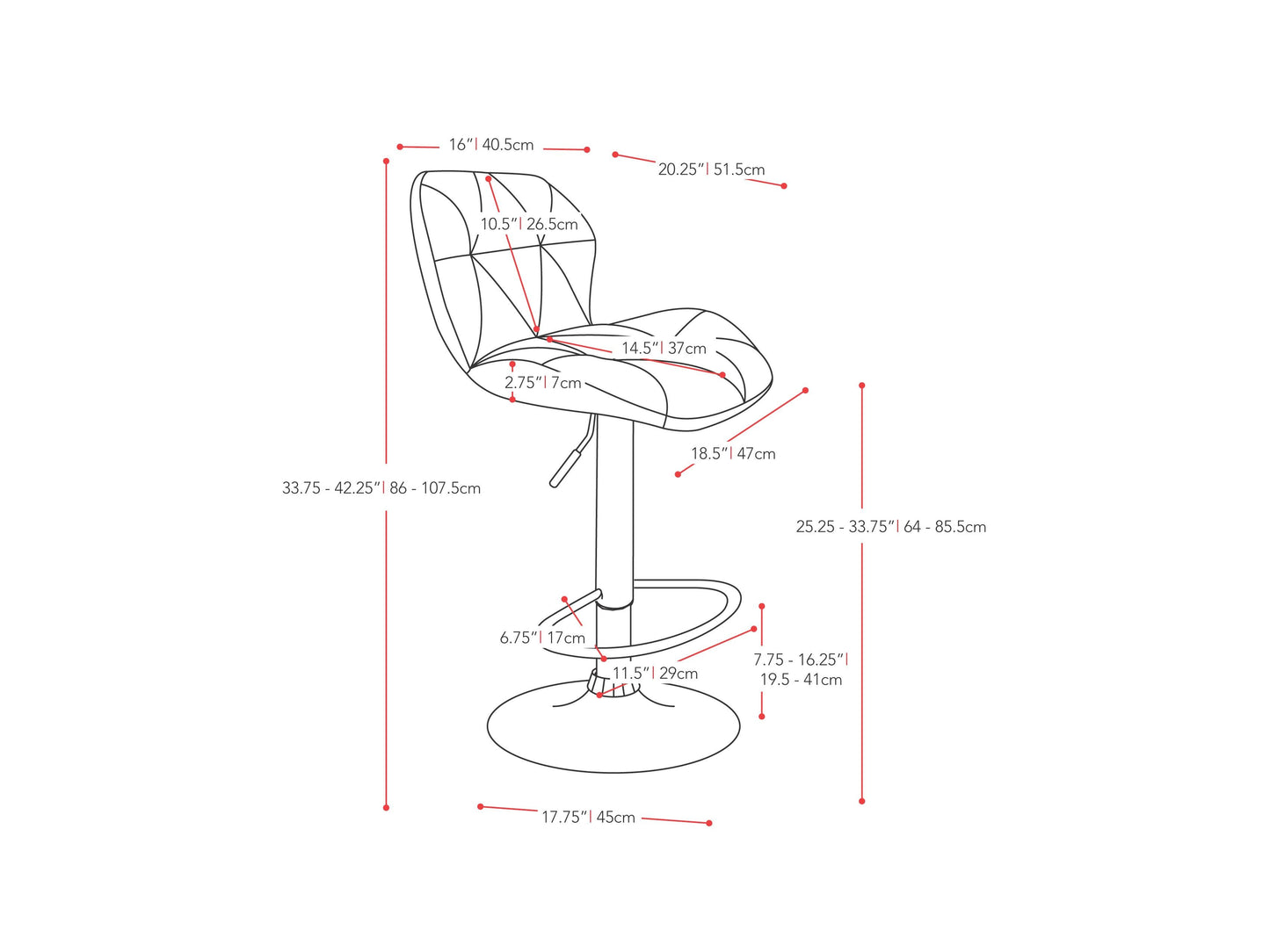 Red bar stools with backs, set of 2, featuring cushioned seats and sleek black metal legs.