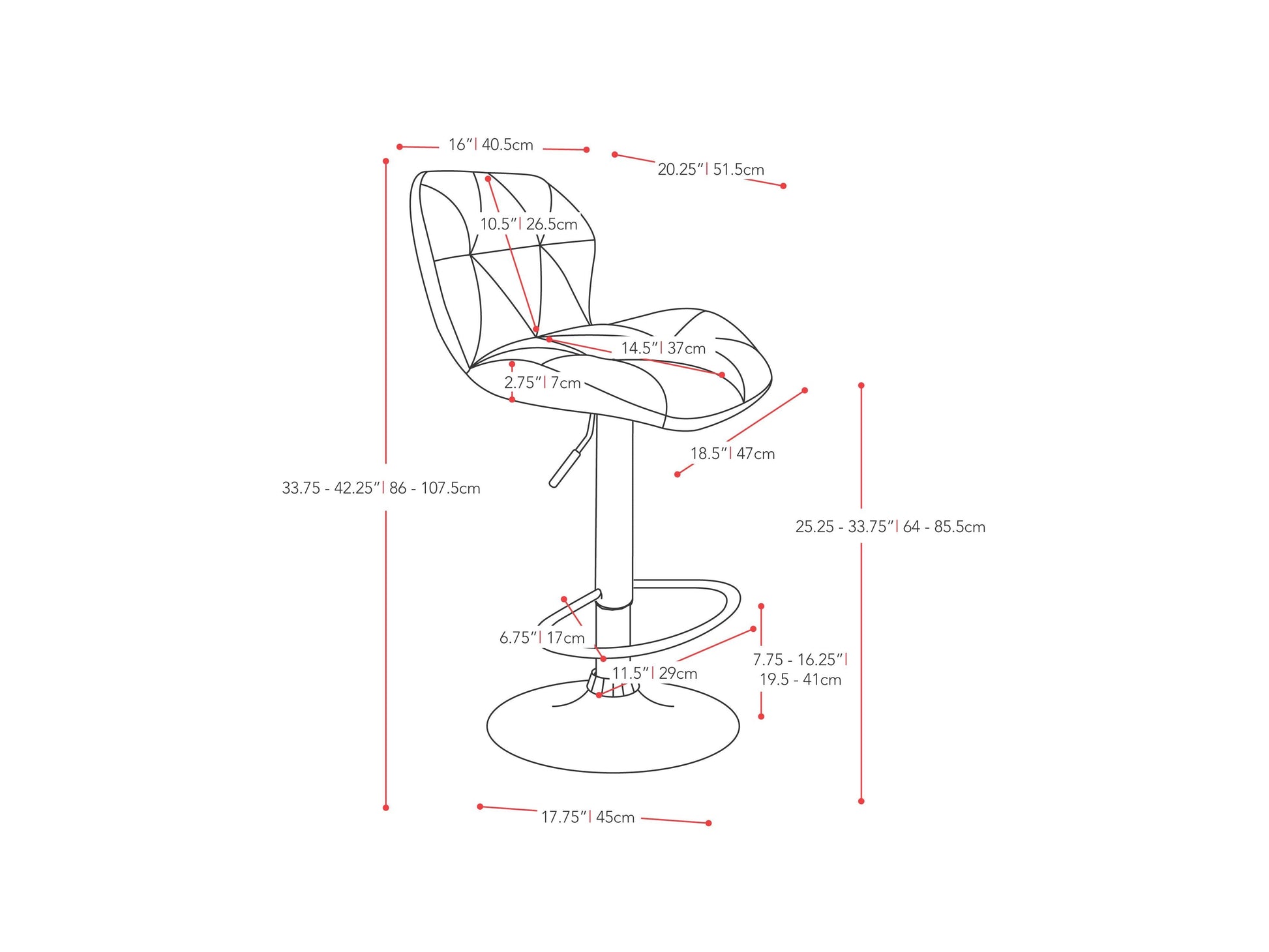 Red bar stools with backs, set of 2, featuring cushioned seats and sleek black metal legs.