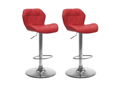 Red bar stools with backs, set of 2, featuring cushioned seats and sleek chrome legs, perfect for modern kitchens or bars.