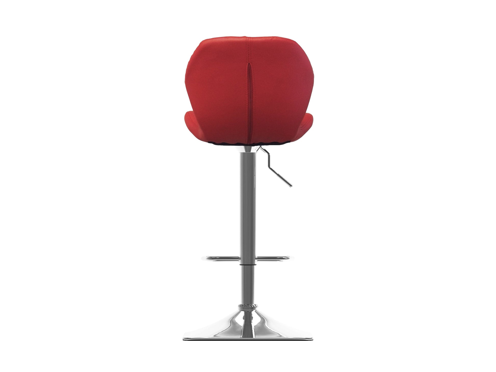 Red bar stools with backs, set of 2, featuring cushioned seats, sleek metal legs, and modern design.