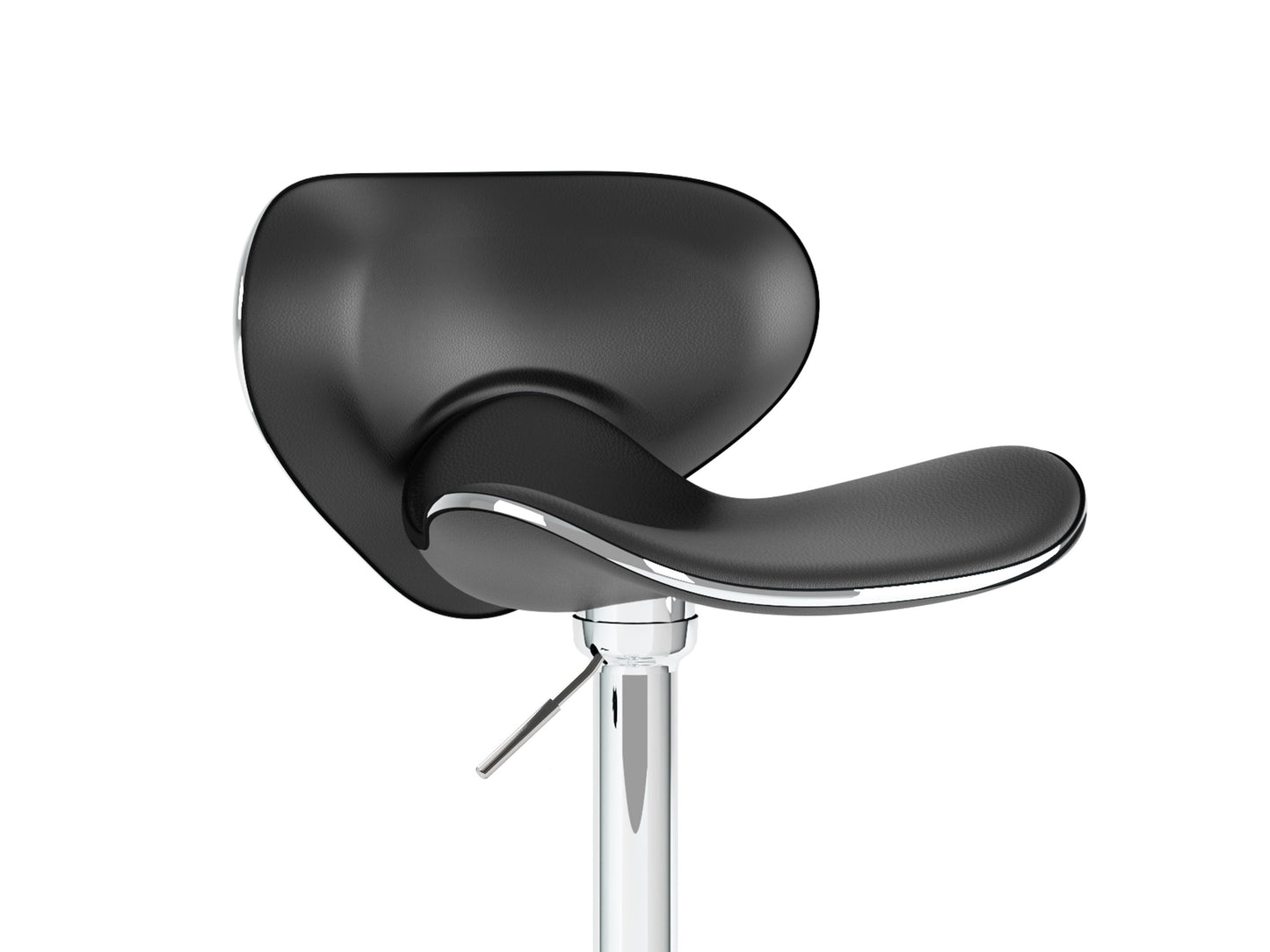 Black bar stools with backs, padded seats, and sleek metal legs, set of 2, modern design for kitchen or bar areas.