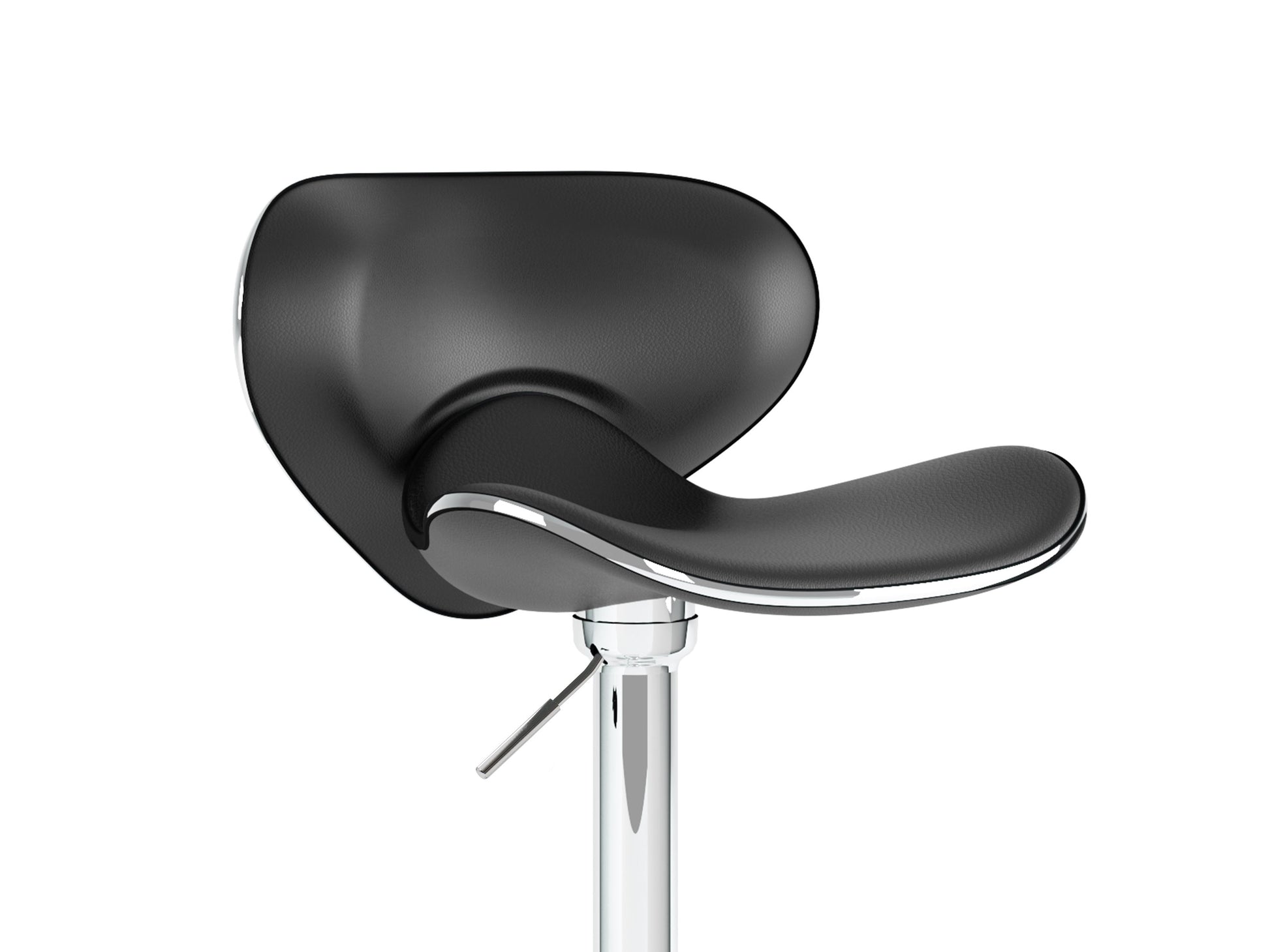 Black bar stools with backs, padded seats, and sleek metal legs, set of 2, modern design for kitchen or bar areas.