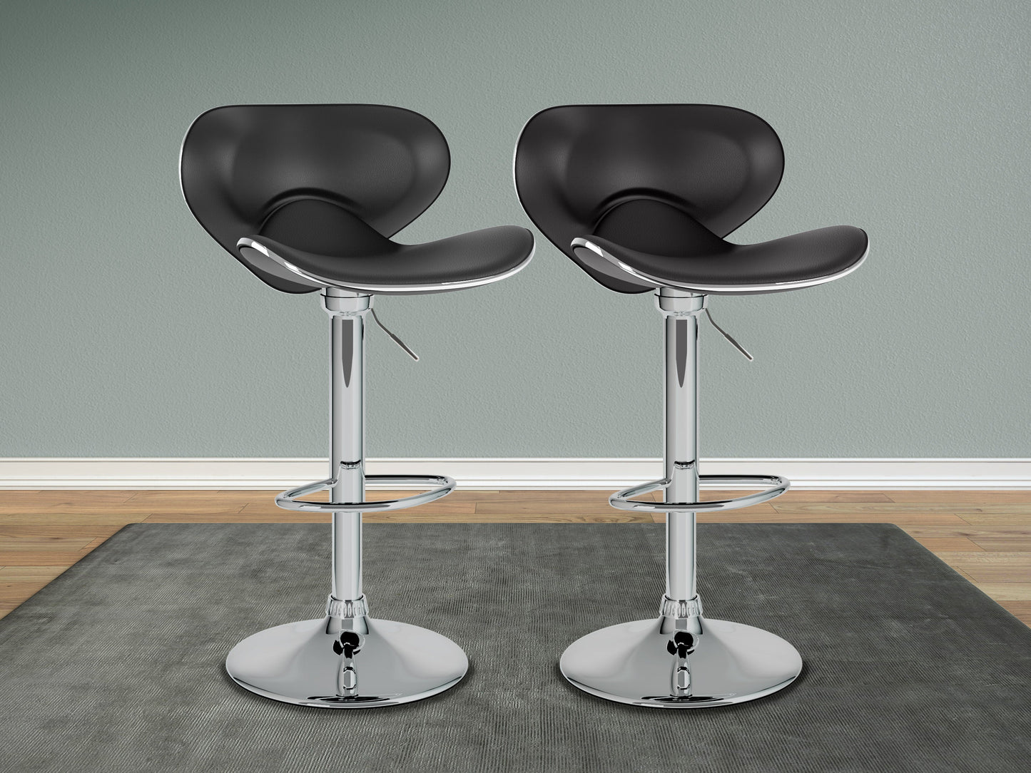 Black bar stools with backs, set of 2, featuring sleek metal legs and cushioned seats for modern kitchen or bar areas.