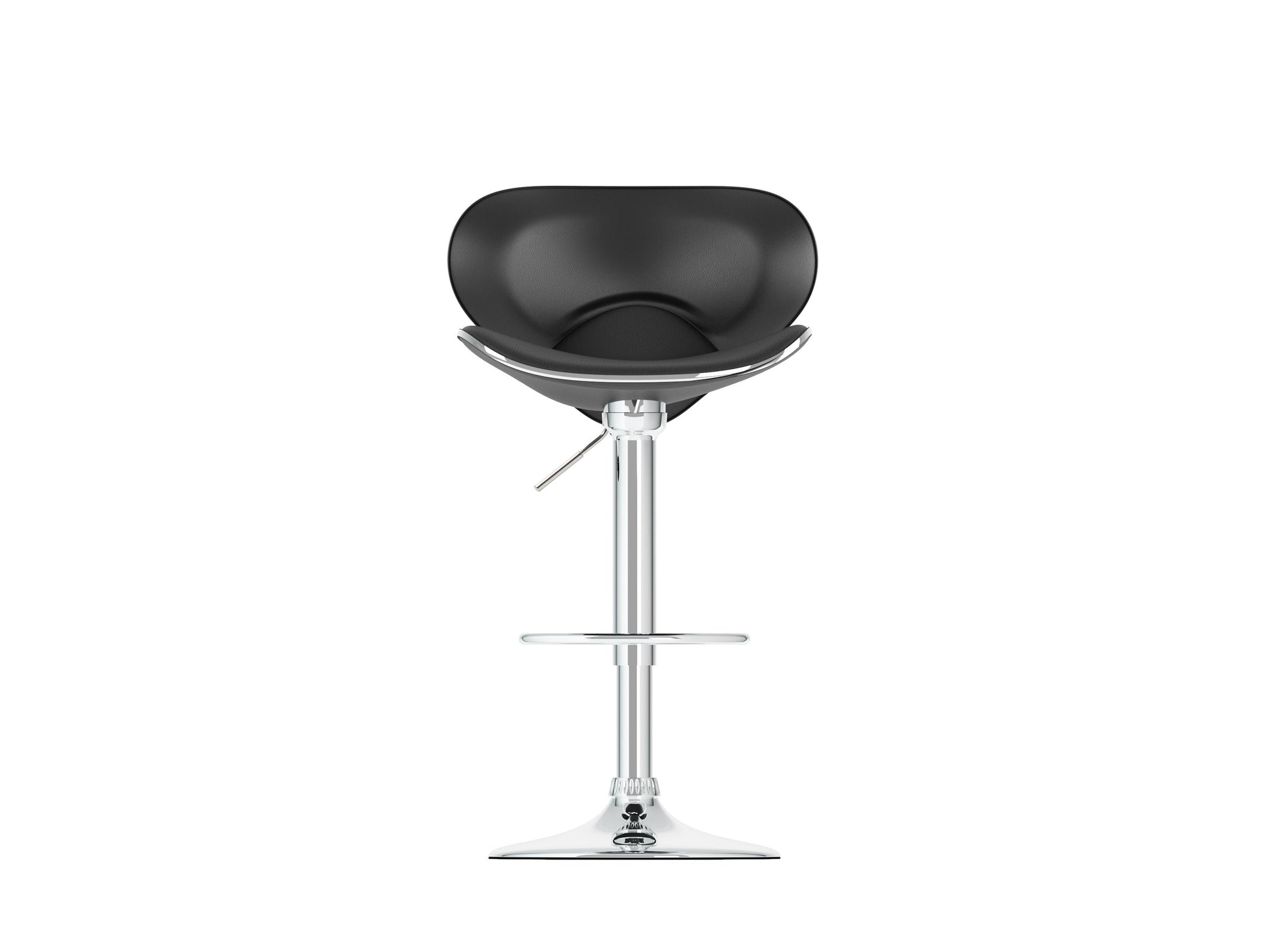 Set of 2 black bar stools with backs, sleek metal legs, and cushioned seats for modern kitchen or bar area.
