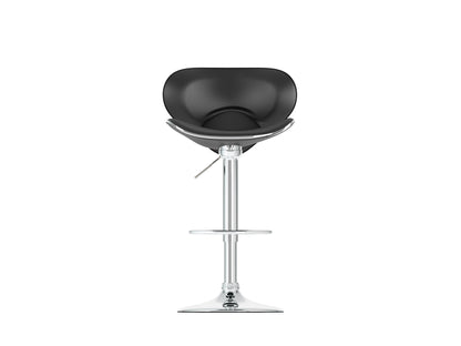 Set of 2 black bar stools with backs, sleek metal legs, and cushioned seats for modern kitchen or bar area.