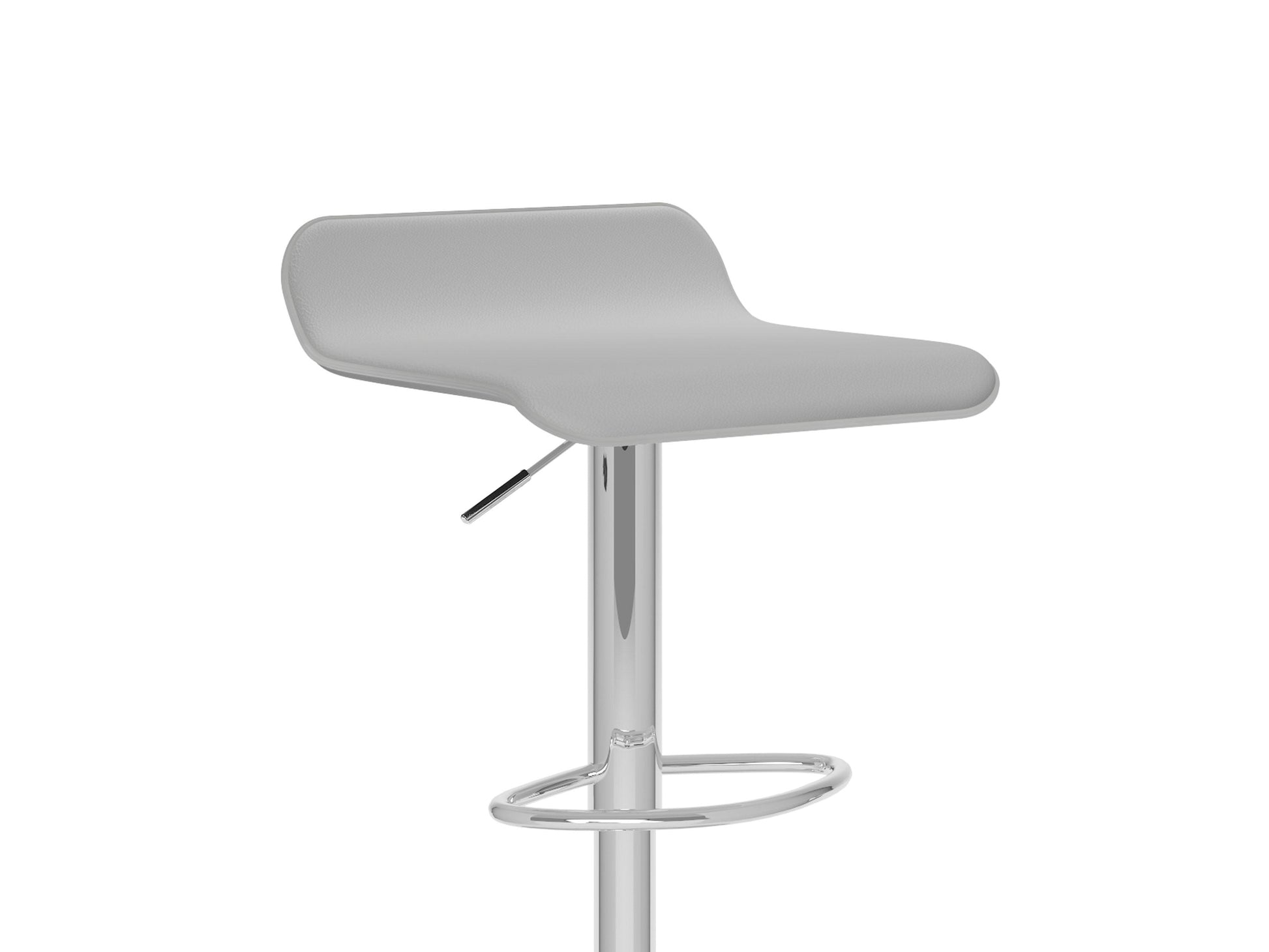 Set of 2 low back bar stools with light grey upholstered seats, dark wood legs, and metal footrests. Ideal for modern kitchens or home bars, these stools blend comfort and style for contemporary dining spaces.