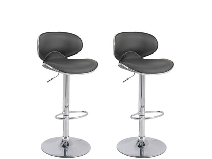 Dark grey bar stools set of 2 with cushioned seats, sleek chrome legs, and footrests. Modern design with comfortable backrests, perfect for kitchen or home bar. Durable, stylish, and easy to clean.