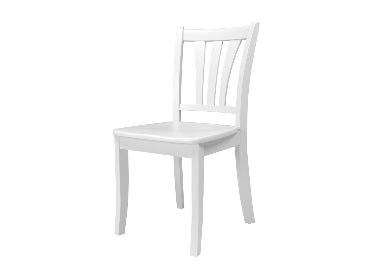 White solid wood dining chairs, set of 2, with slatted backs and cushioned seats, perfect for modern dining rooms.