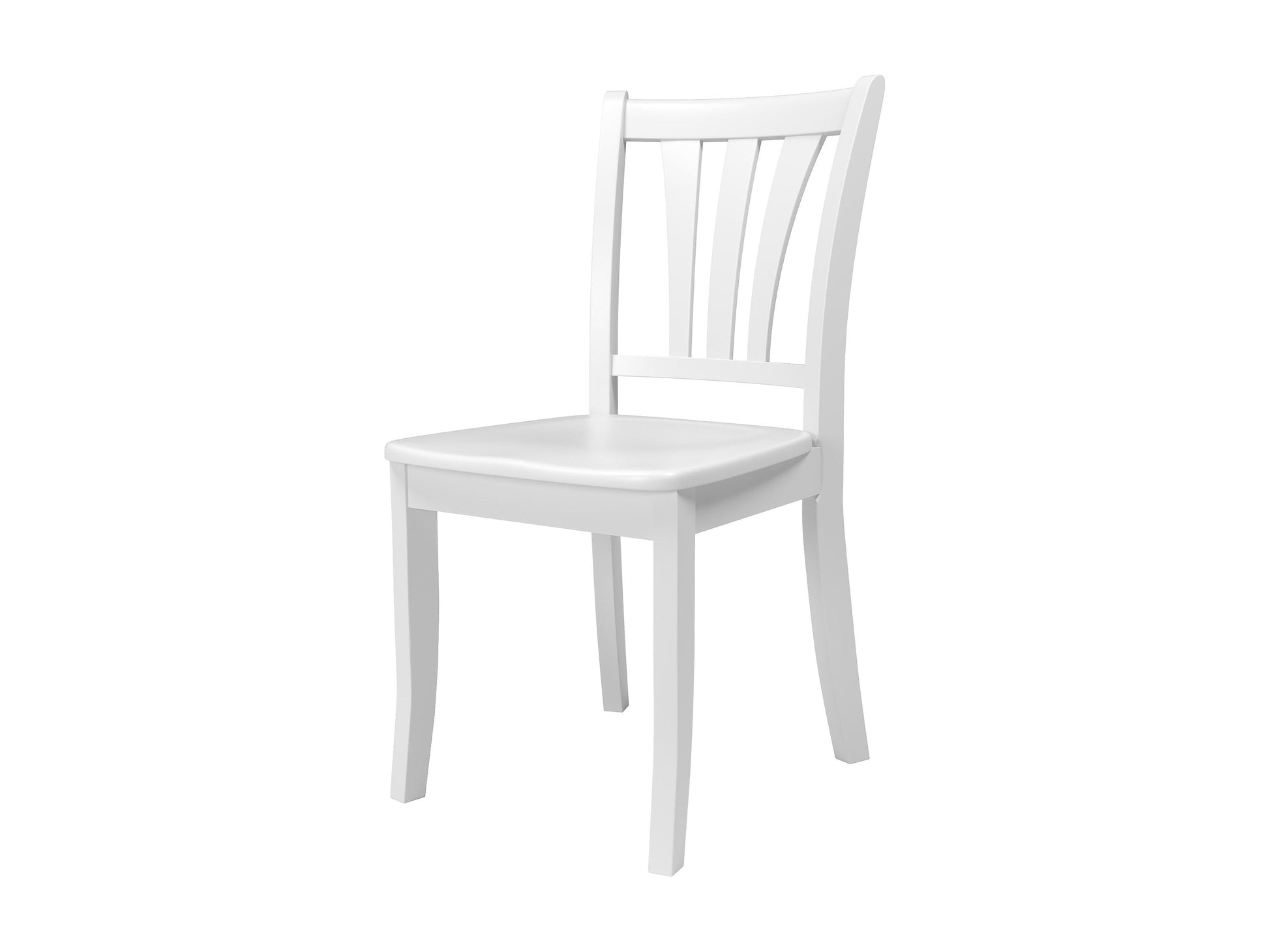 White solid wood dining chairs, set of 2, with slatted backs and cushioned seats, perfect for modern dining rooms.