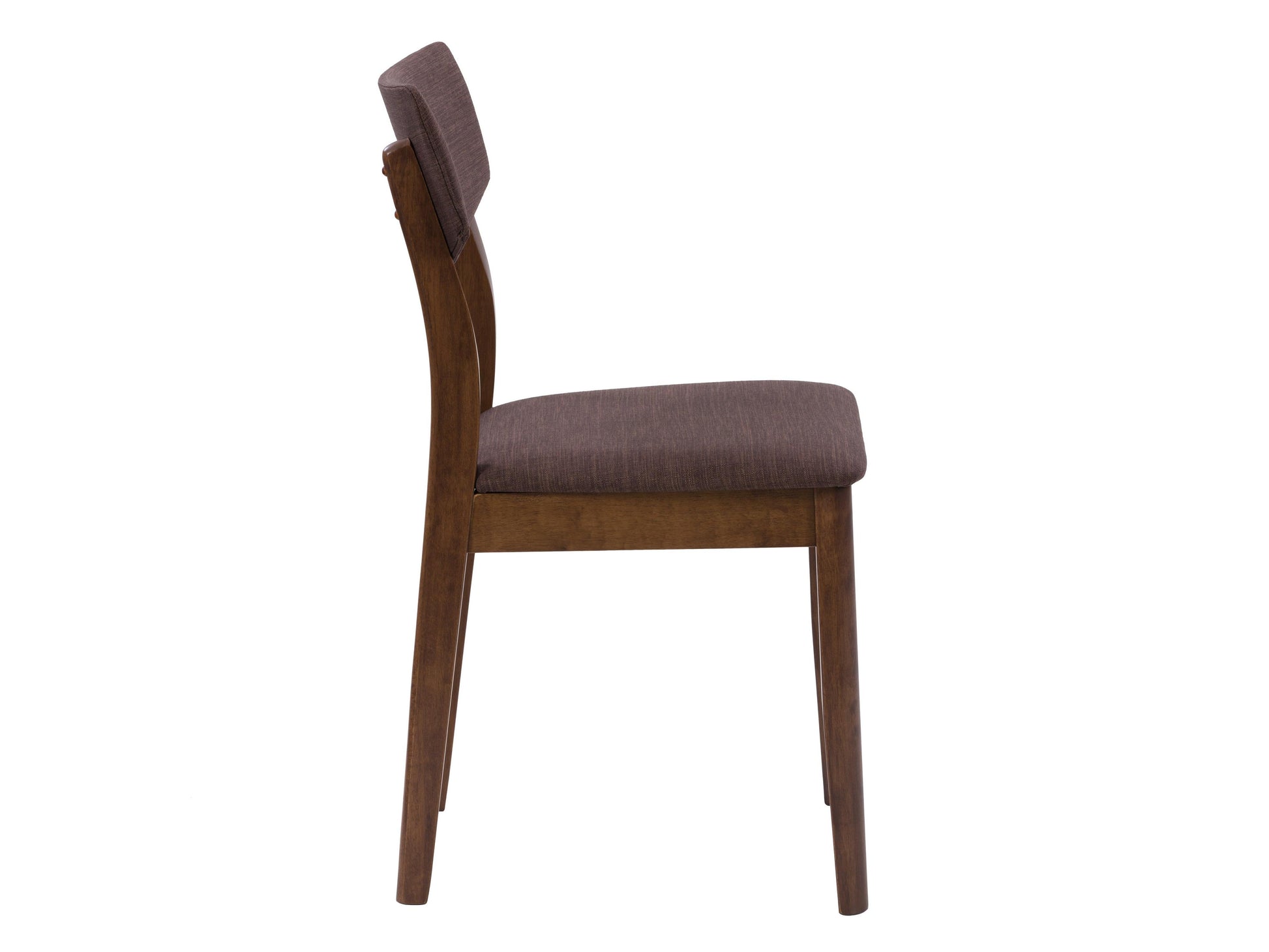 Modern walnut dining chairs set of 2 with sleek black metal legs, curved backrest, and padded seat, perfect for contemporary dining rooms.