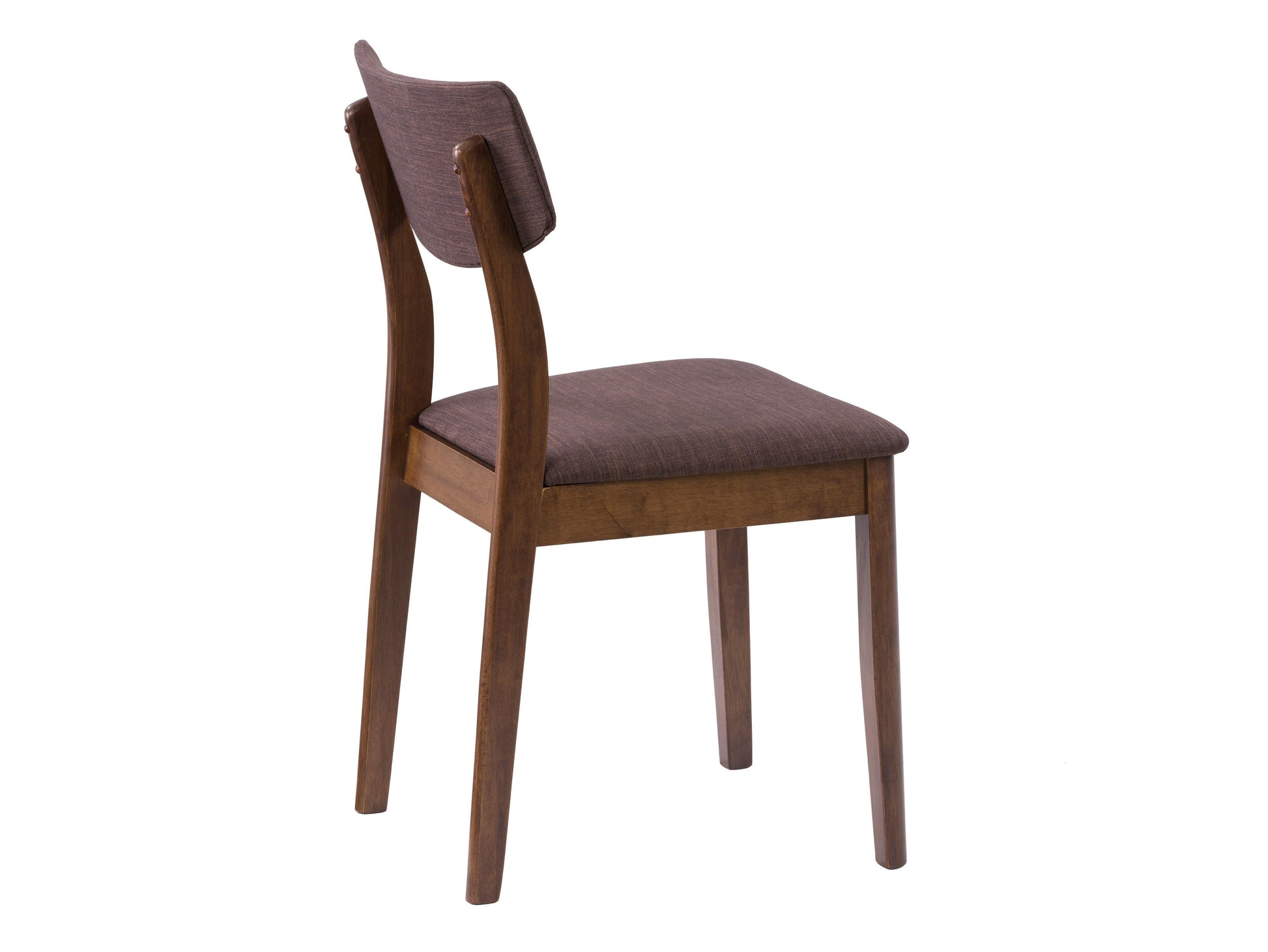 Set of 2 walnut dining chairs with cushioned seats, featuring sleek wooden frames, mid-century modern design, and beige upholstery. Perfect for contemporary dining rooms or kitchens.