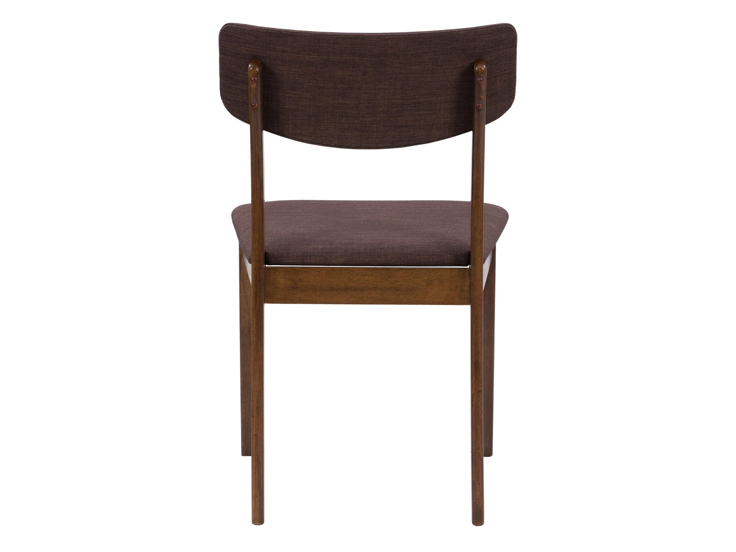 Set of two walnut dining chairs with cushioned beige seats, featuring a sleek, modern design with curved backs and sturdy wooden legs, perfect for contemporary dining rooms.