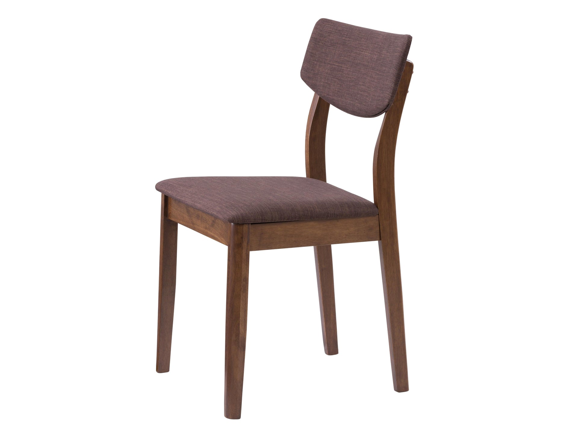 Set of 2 walnut dining chairs with sleek, mid-century modern design, featuring curved wooden backrests, cushioned seats in beige fabric, and sturdy walnut legs. Ideal for contemporary dining rooms.