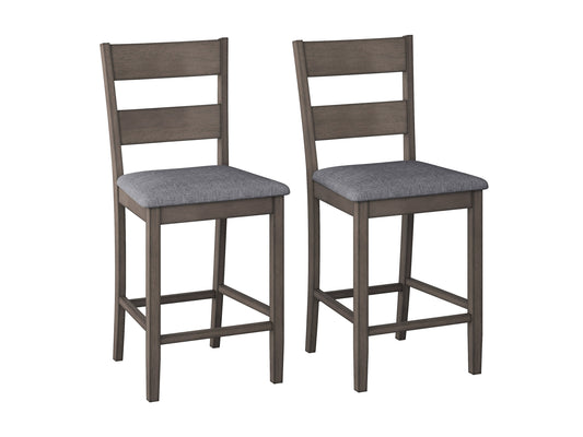 Counter height dining chairs set of 2, featuring sleek black metal frames, dark brown faux leather seats, and backrests with a modern, minimalist design perfect for contemporary dining rooms or kitchens.
