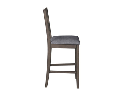 Set of 2 counter height dining chairs with black metal frame and dark brown faux leather cushioned seats, featuring sleek design and sturdy construction for modern dining spaces.