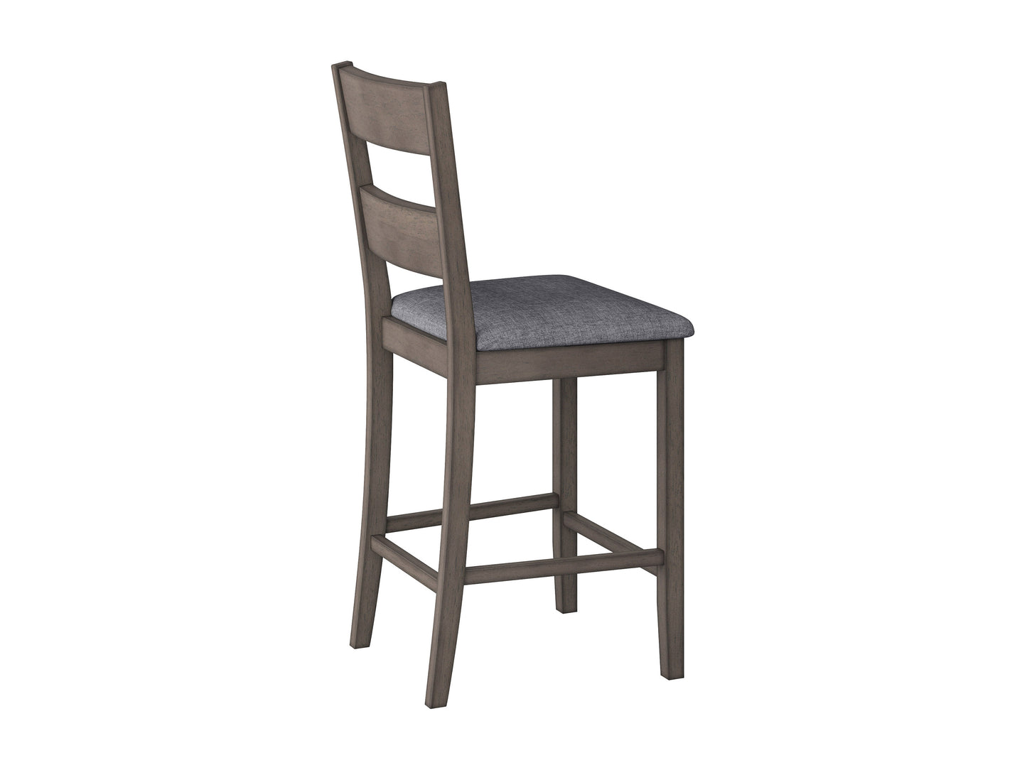 Set of 2 counter height dining chairs with wooden frames, cushioned seats, and backs upholstered in beige fabric. The chairs feature a dark brown finish, sleek lines, and a contemporary design perfect for modern dining spaces.