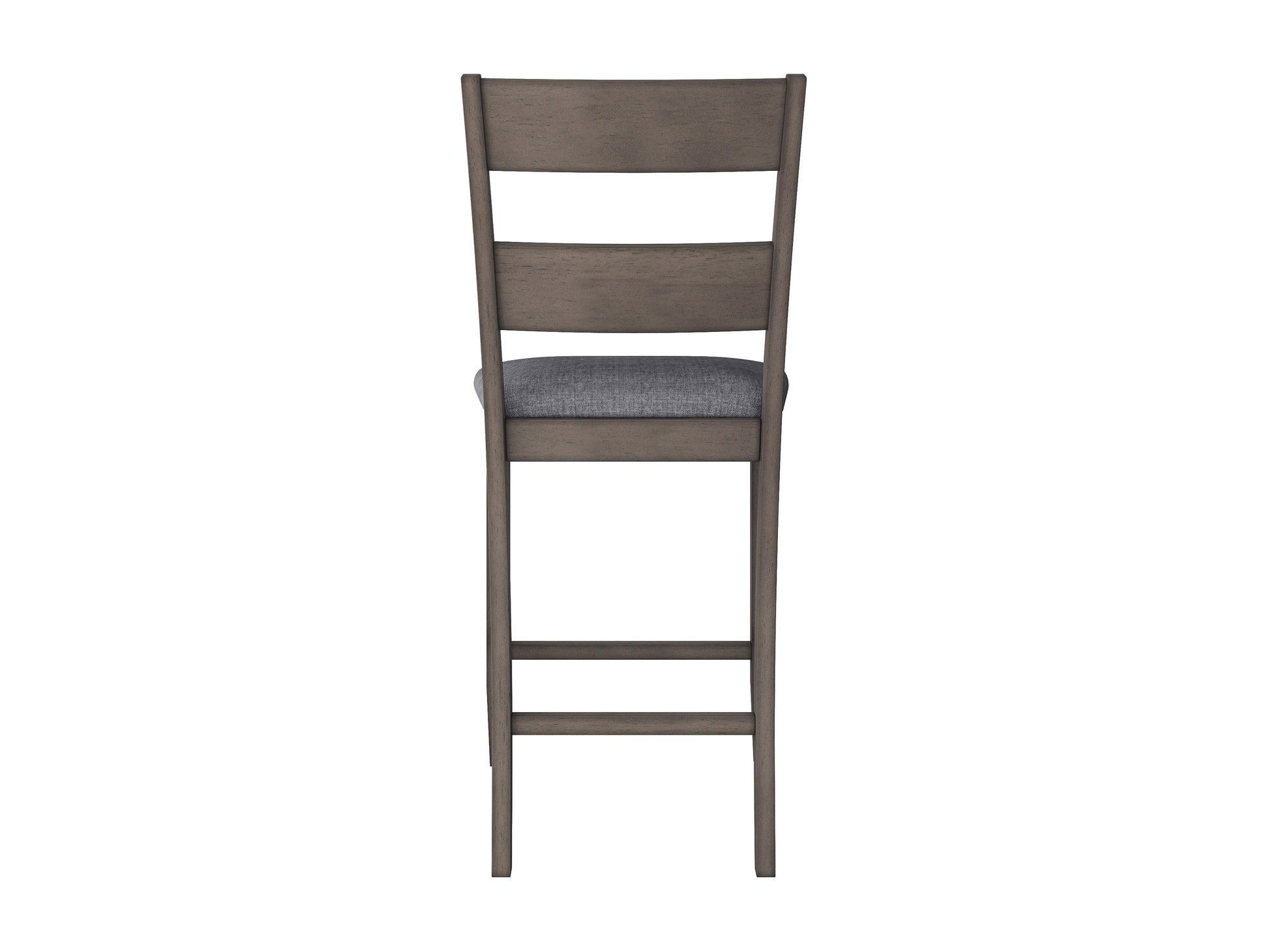 Set of 2 counter height dining chairs with beige cushioned seats, dark brown wooden frames, and ladder back design, perfect for modern or rustic dining spaces. Durable and stylish seating solution.