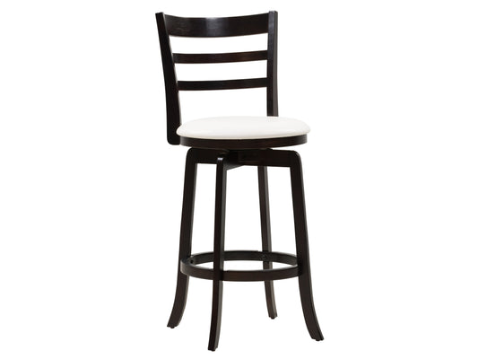 Dark wood bar stool with sleek black metal frame, featuring a contoured wooden seat and backrest. Ideal for bar height counters, combining modern industrial design with durable materials.