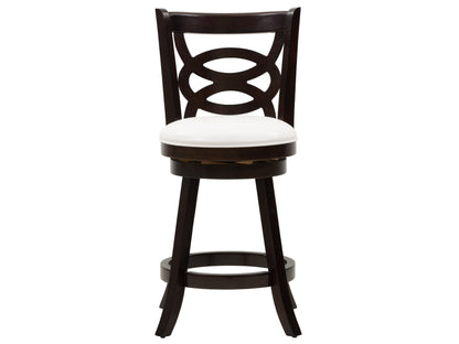 Modern wooden bar stool with dark walnut finish, featuring a curved backrest, cushioned beige seat, and sleek metal footrest. Ideal for kitchen counters and home bars, offering stylish comfort and durability.
