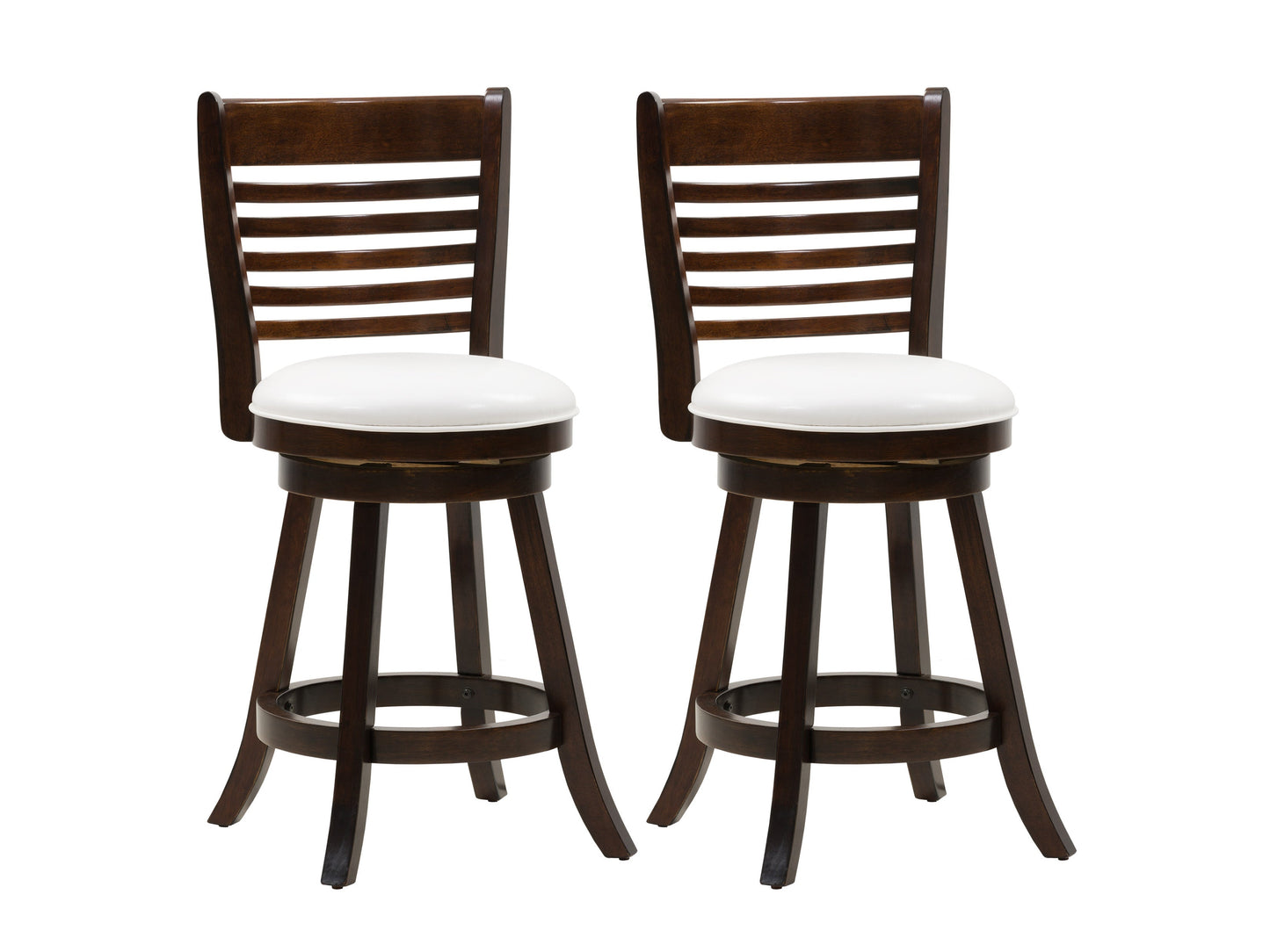 White counter height bar stools, set of 2, with cushioned seats and sleek chrome legs.
