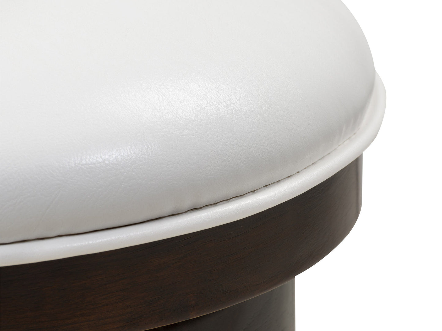 White bar height bar stools, set of 2, with cushioned seats, chrome footrests, and sleek modern design.