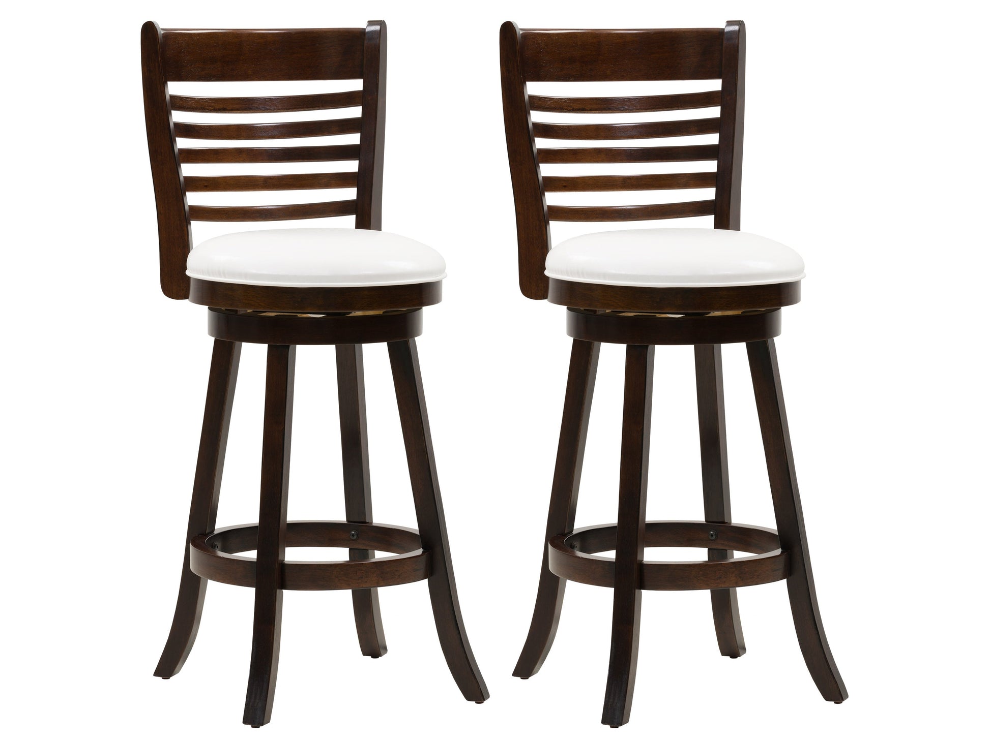 White bar height bar stools, set of 2, with cushioned seats and sleek chrome legs, perfect for modern kitchens or bars.