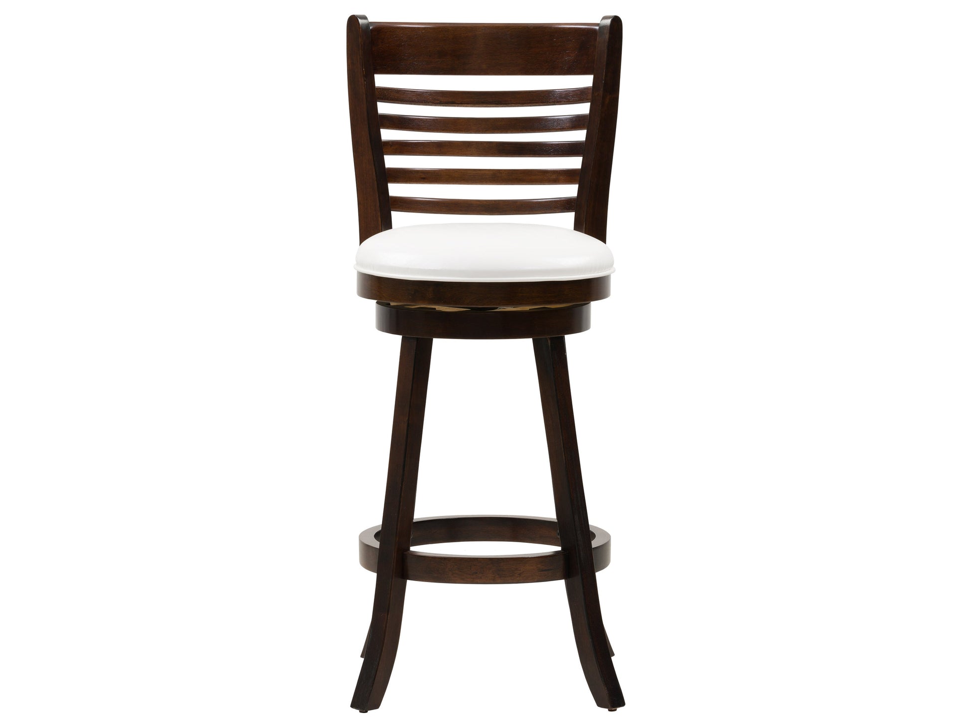 White bar height bar stools set of 2 with cushioned seats, sleek metal legs, and modern design.
