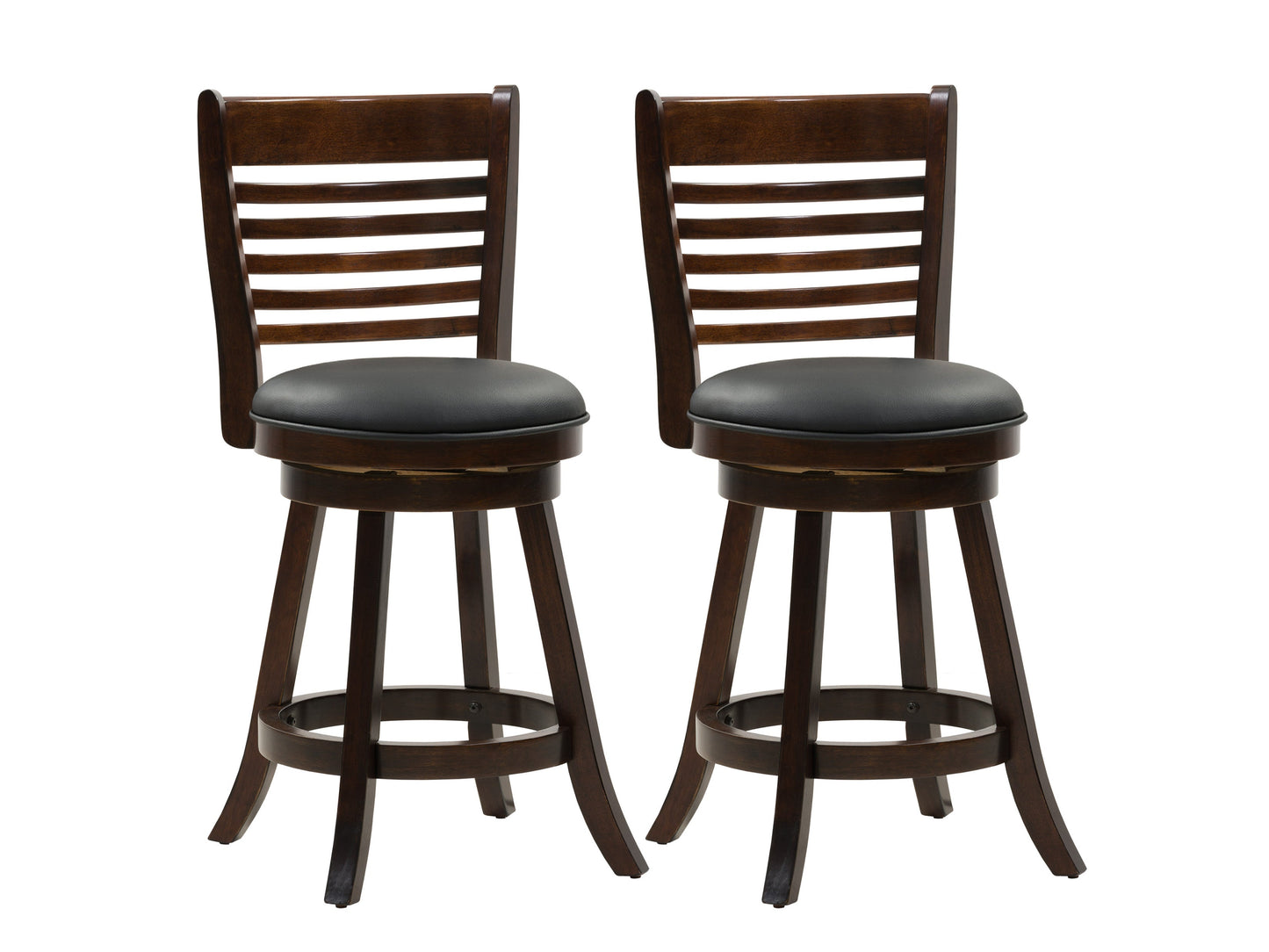 Black counter height bar stools set of 2, metal frame, cushioned seat, modern design.