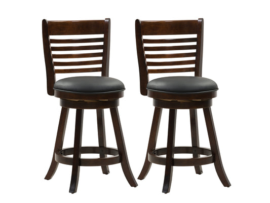 Black counter height bar stools set of 2, metal frame, cushioned seat, modern design.