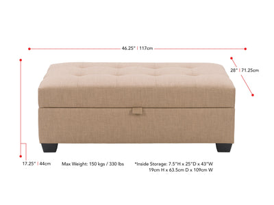 beige Tufted Storage Bench Antonio Collection measurements diagram by CorLiving#color_antonio-beige