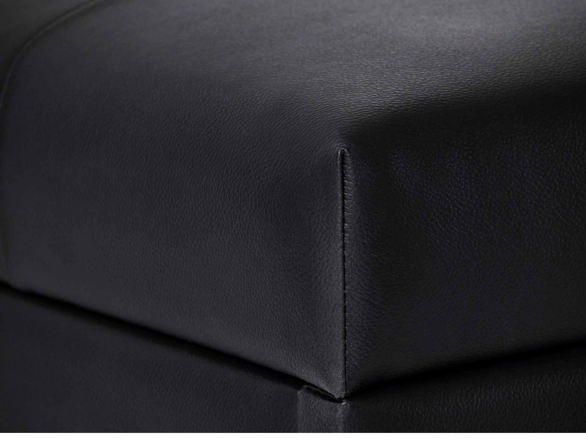 Vegan leather storage ottoman, dark brown, with tufted top and hidden compartment, modern design.