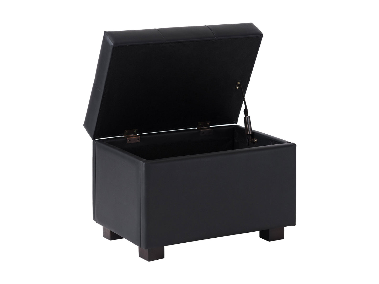 Vegan leather storage ottoman, dark brown, tufted design, versatile seating and storage solution.