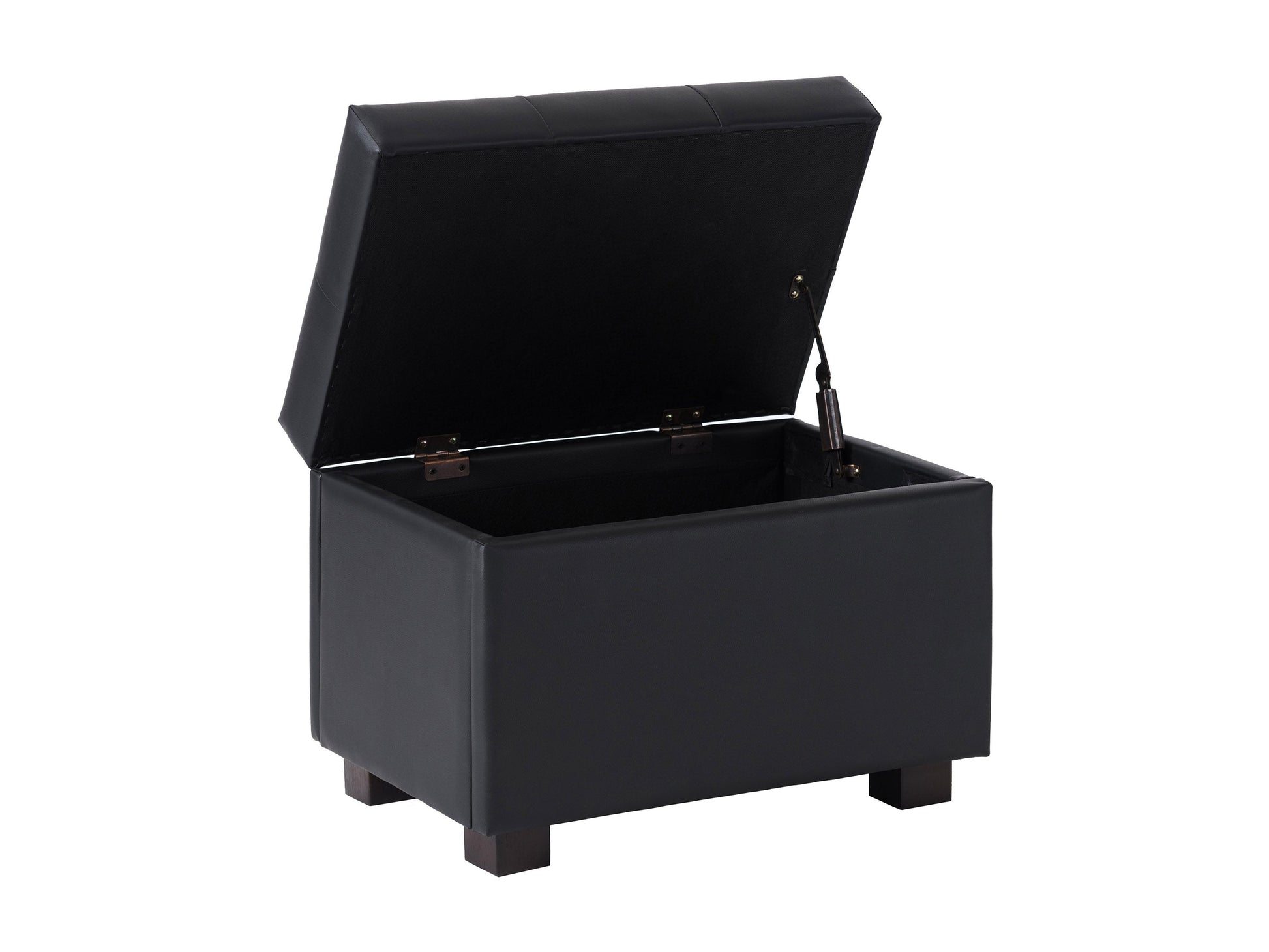 Vegan leather storage ottoman, dark brown, tufted design, versatile seating and storage solution.