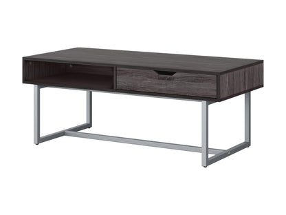Modern grey rectangular coffee table with sleek metal legs and smooth surface, perfect for contemporary living rooms.